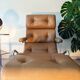 Fauteuil relax Lama 70's, chrome et simili cuir, repose pied repliable