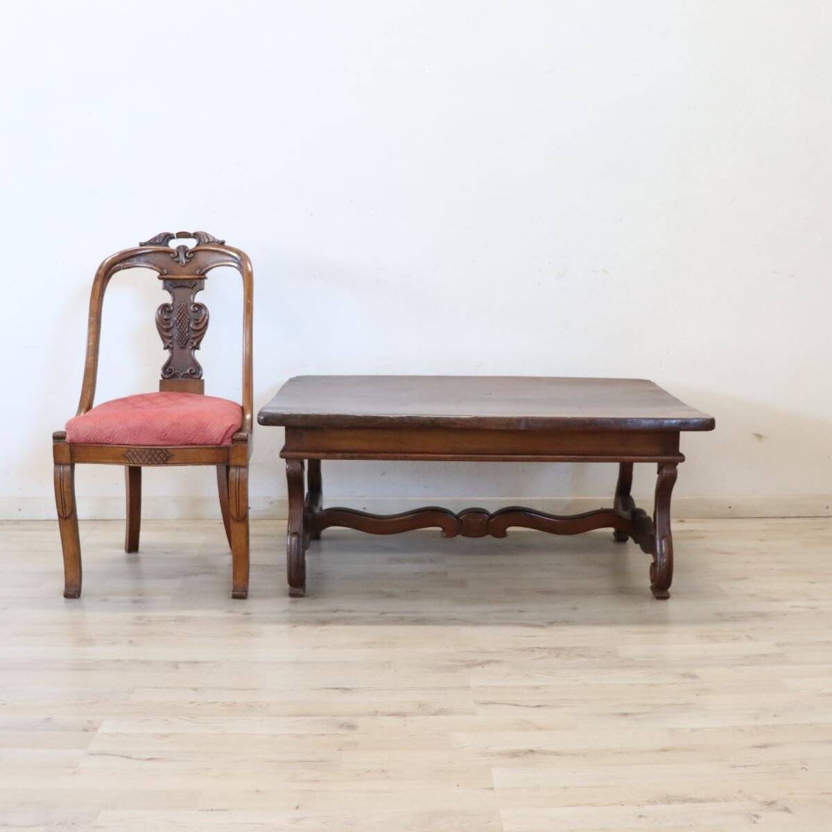 Solid Walnut Coffee Table, Italy, Early 20th Century, Restored