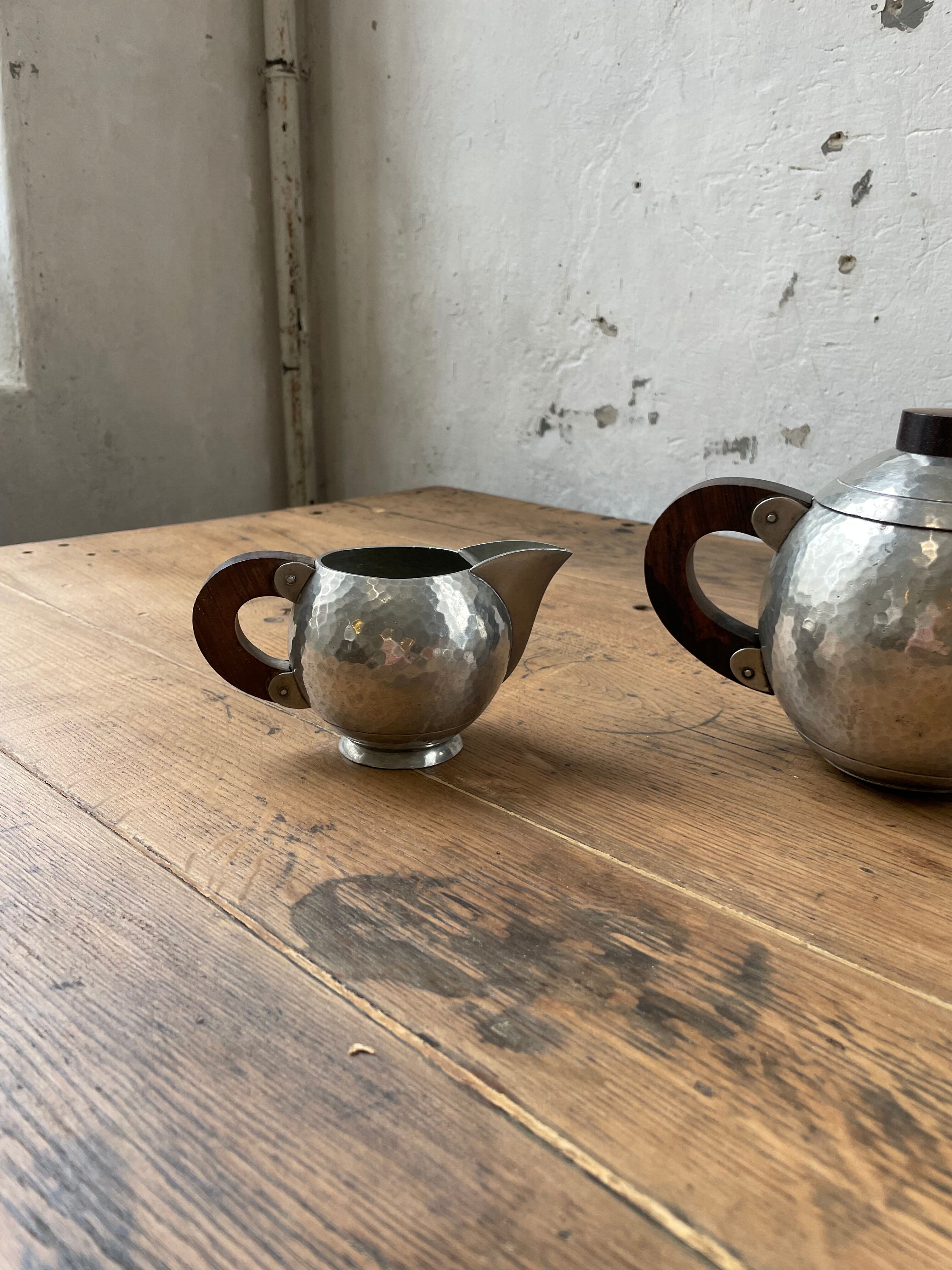 René Delavan Art Deco Pewter Teapot Set