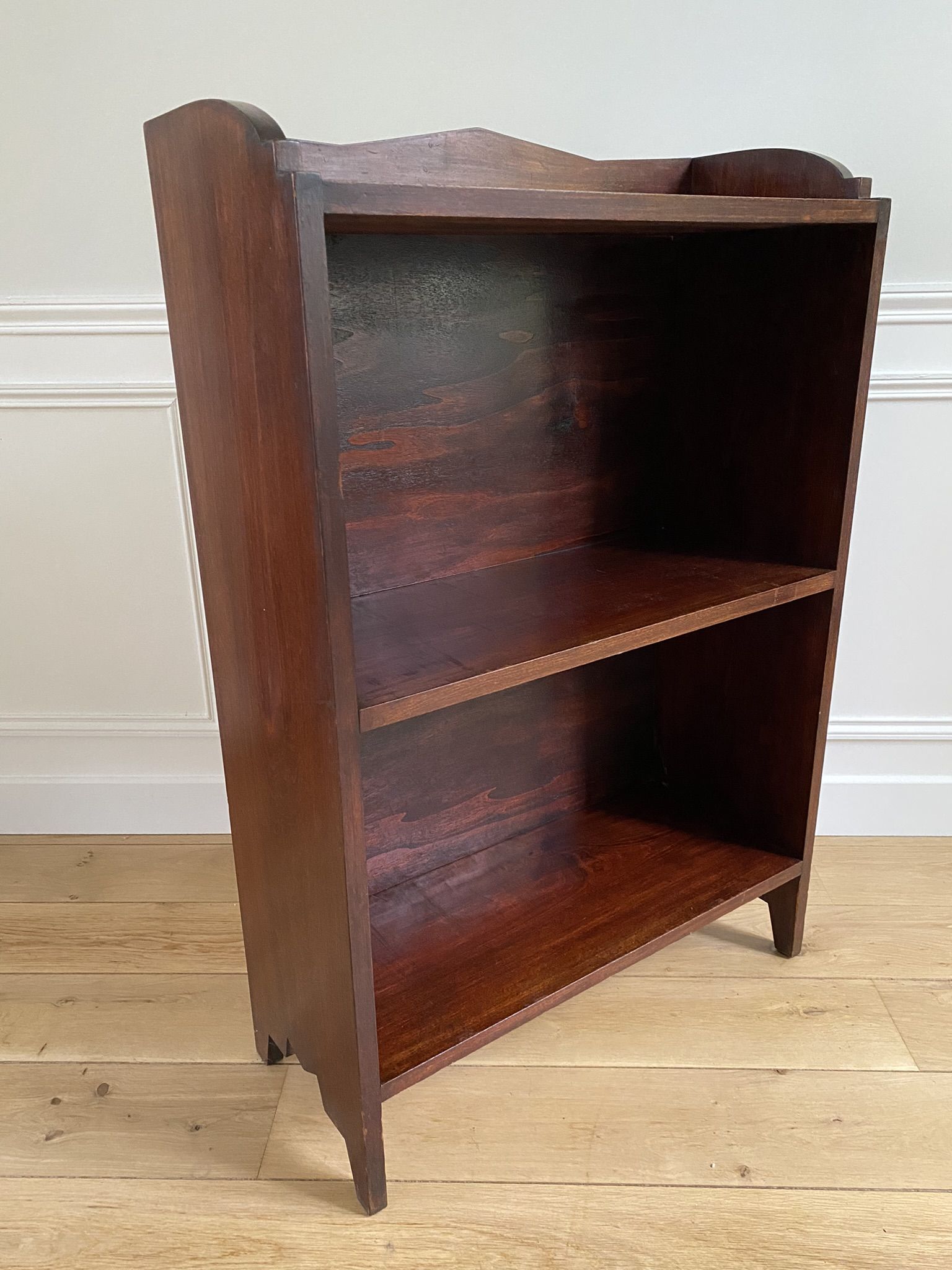Bookcase vintage natural wood shelves open to three shelves