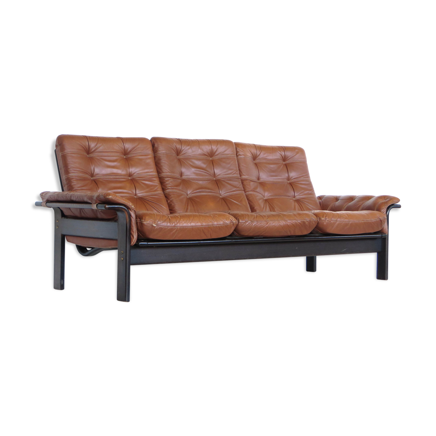 Vintage 3-seater leather sofa from the 60s