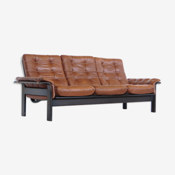 Vintage 3-seater leather sofa from the 60s
