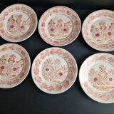 Set of 6 pink and orange HB Quimpert dessert plates