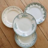 4 vintage ironstone dinner plates - Green tones