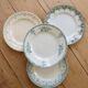 4 vintage ironstone dinner plates - Green tones