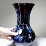 Large vintage purple art glass vase with silver glitter inclusions.