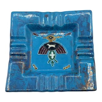 Ceramic ashtray decorated stylized bird USA Indian artist.