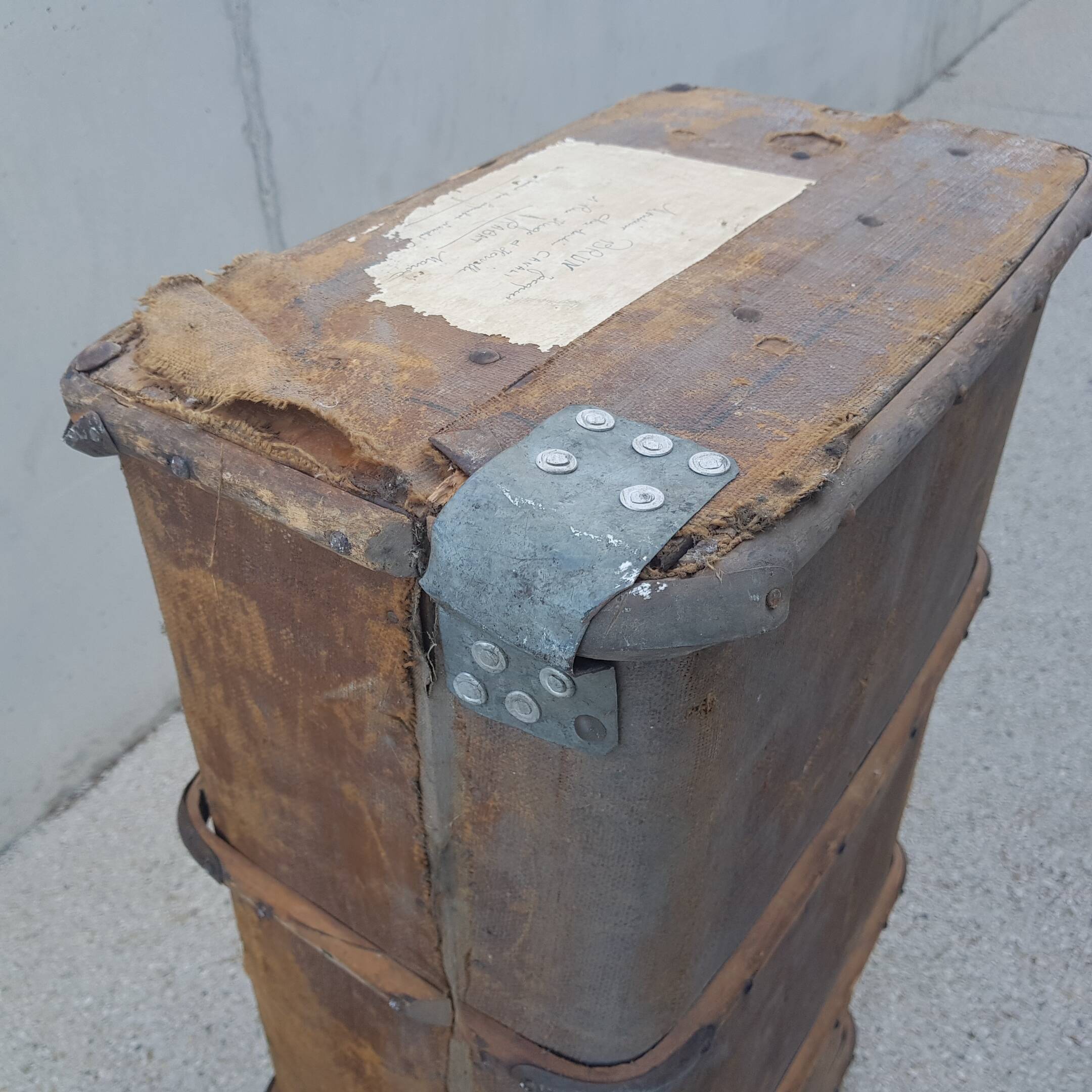 Old wooden travel trunk case