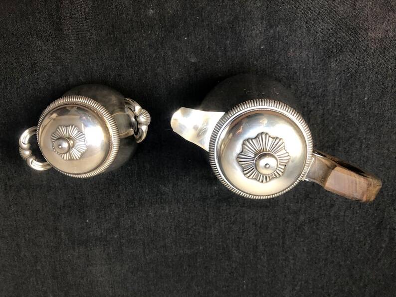 Christofle Gallia Silver Plated Coffee Pot & Sugar Bowl: Art Nouveau Regenc