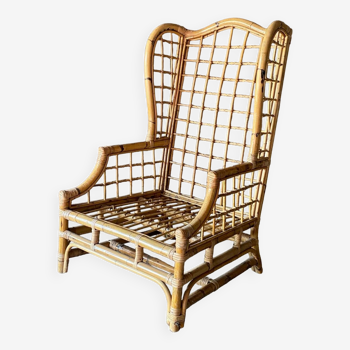 Large rattan wing chair