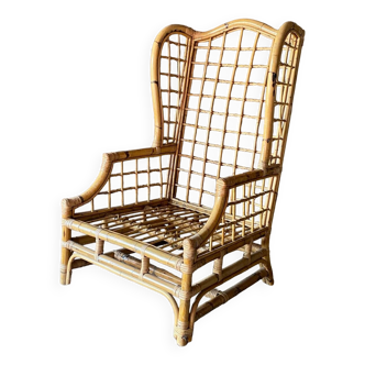 Large rattan wing chair