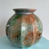 Iridescent glass ball vase with cut sides – Art glass style, unique piece