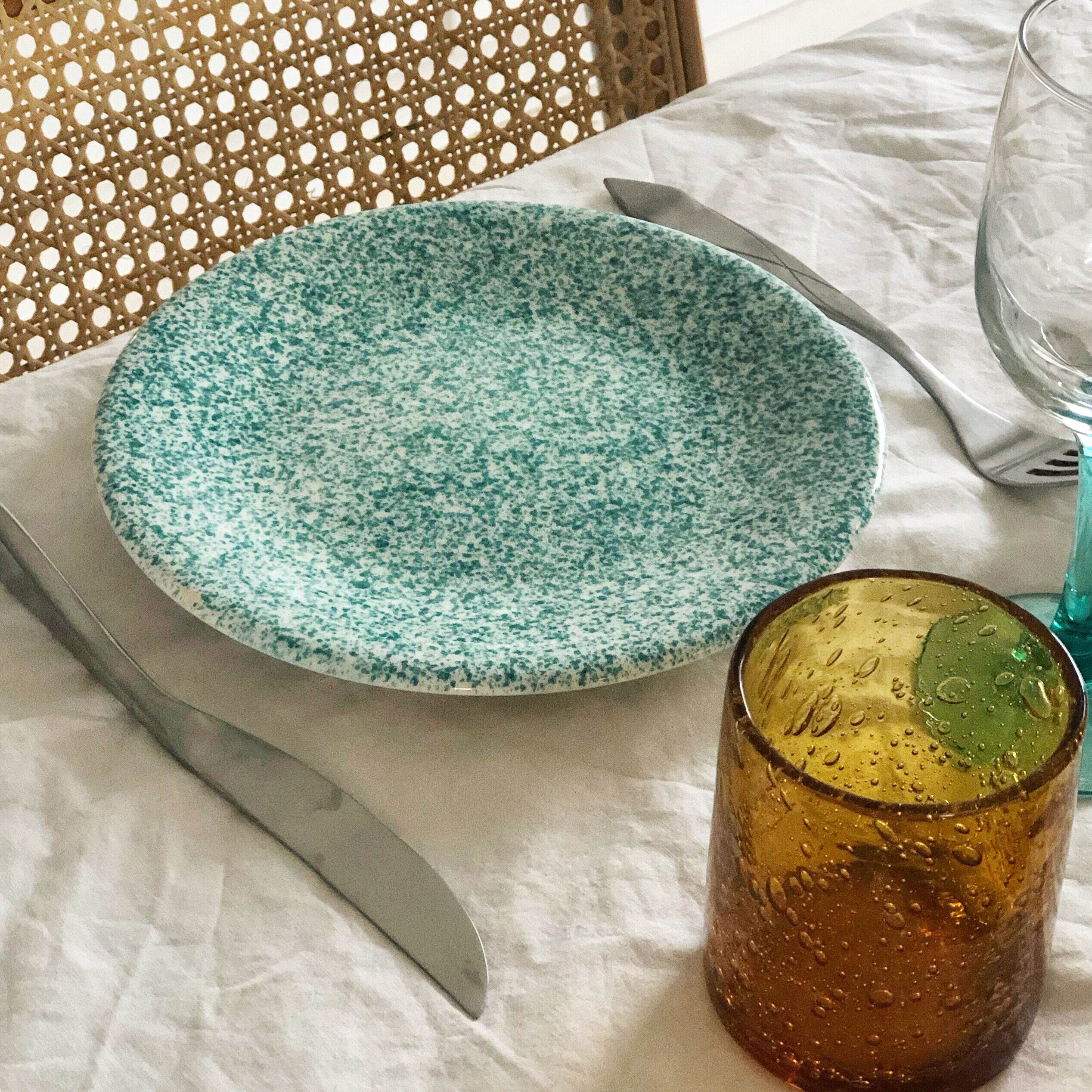 Lot of speckled turquoise plates