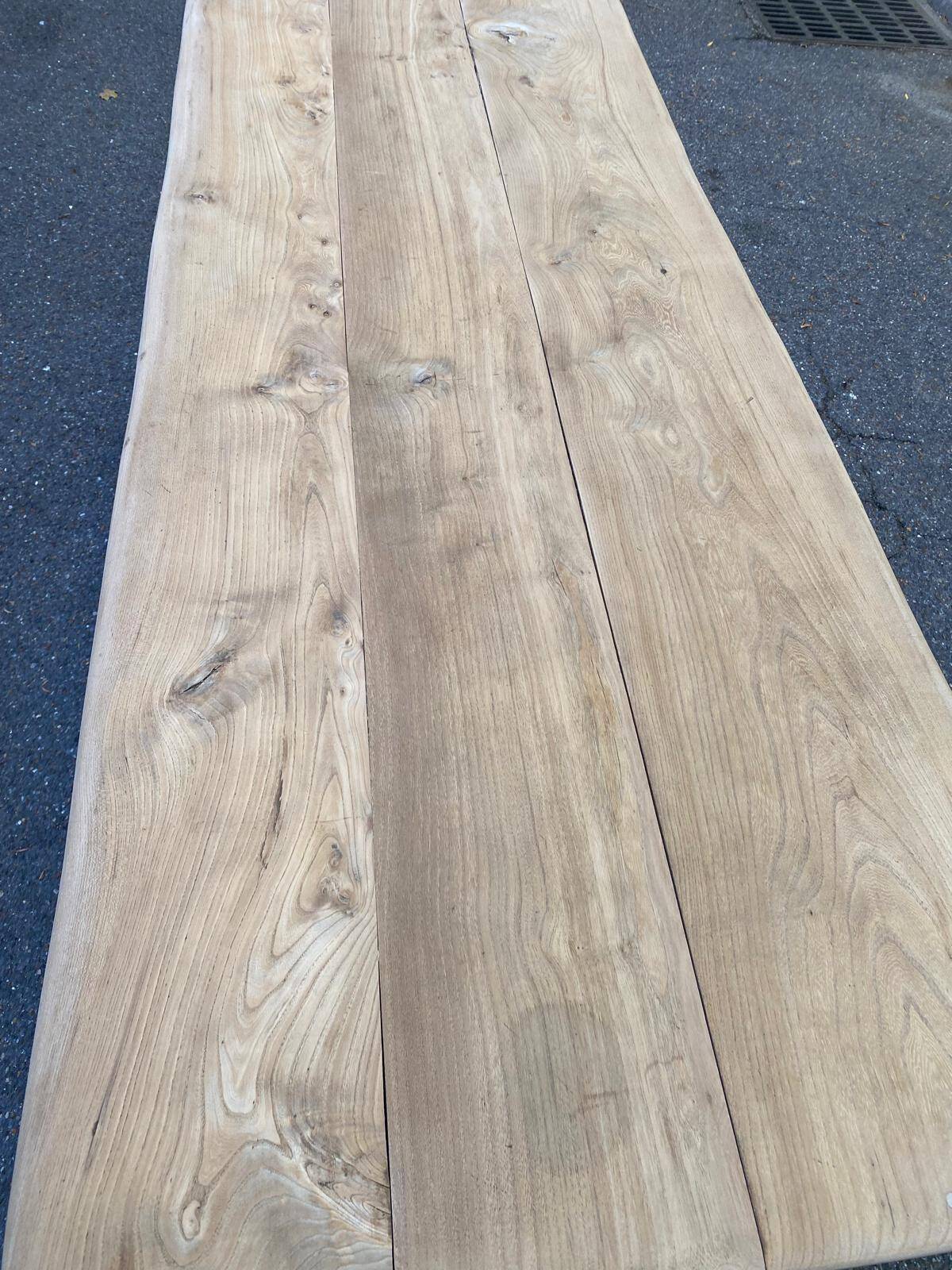 Grande table de monastère étroite décapée en chêne massif brut 200cm
