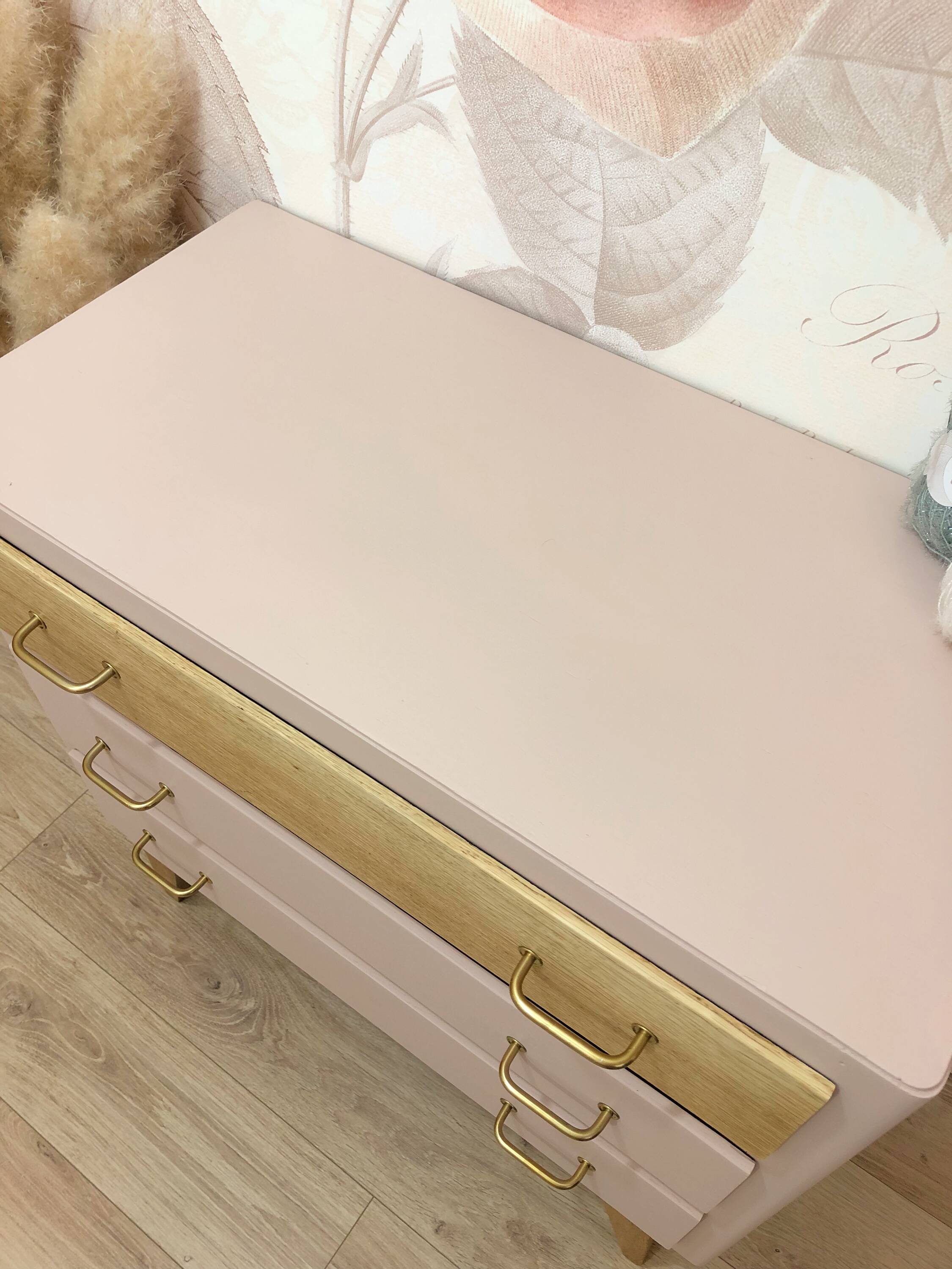 1960s chest of drawers, compass feet, rose liberté