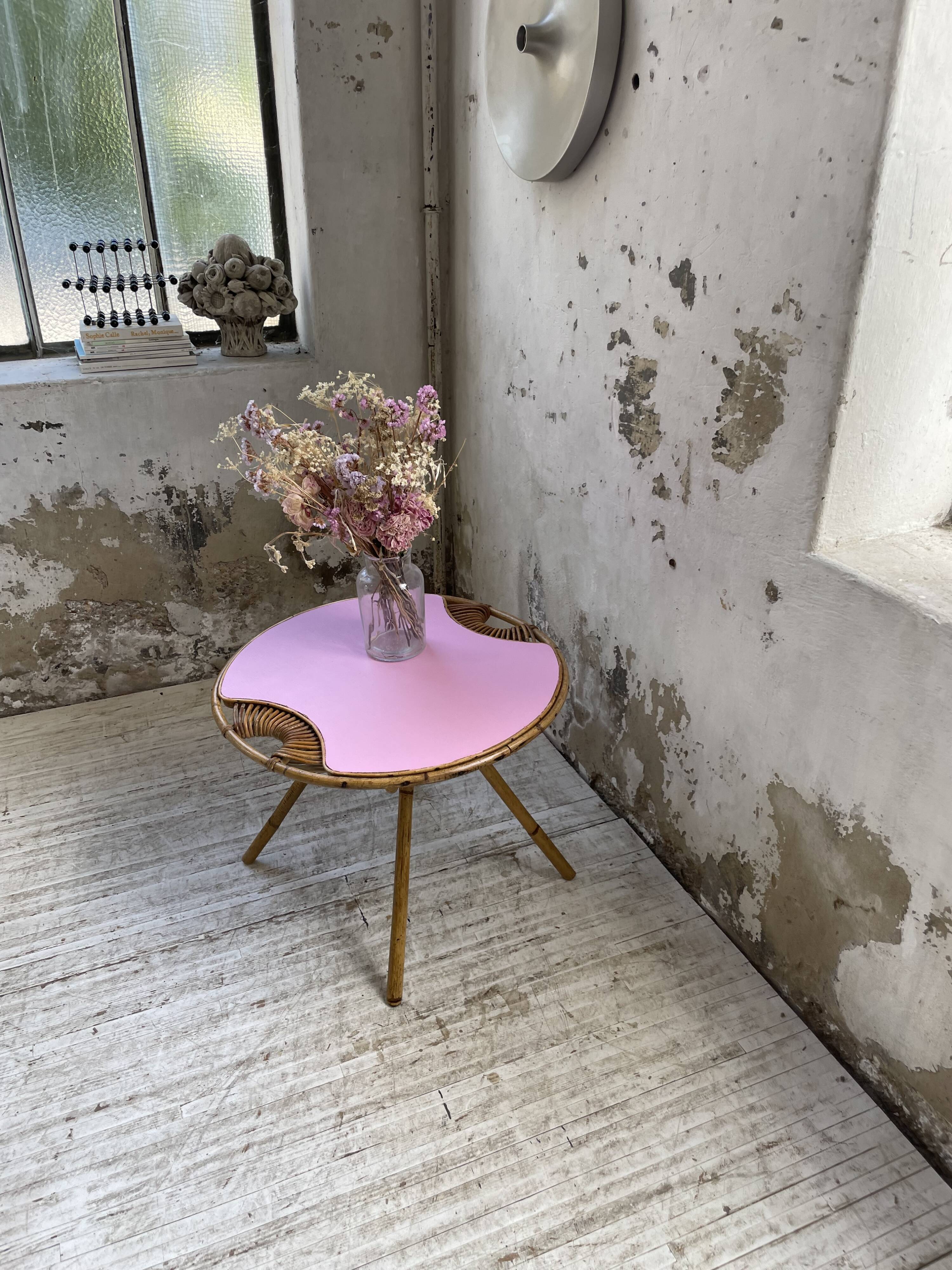 Vintage pink rattan coffee table