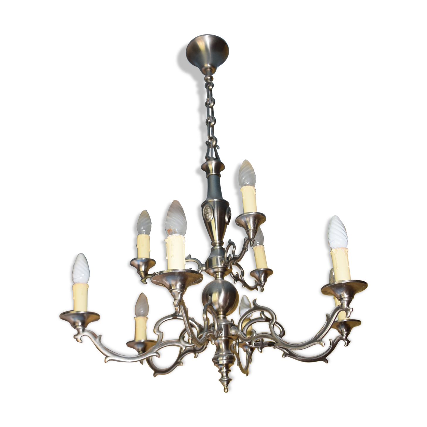 2-stage suspension/chandelier, silver bronze, 6+3 arms candles