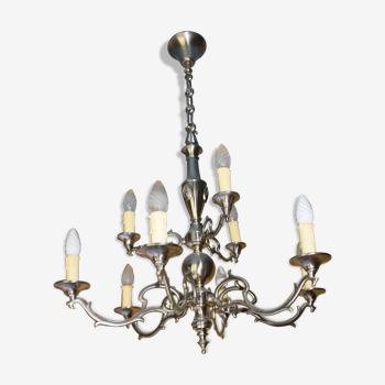 2-stage suspension/chandelier, silver bronze, 6+3 arms candles