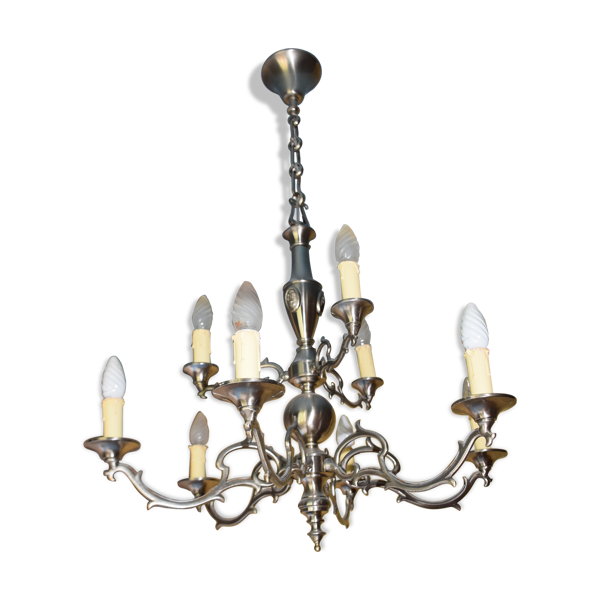 Lustre à 2 étages bronze argenté 6+3 bras bougies