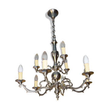 Lustre à 2 étages bronze argenté 6+3 bras bougies