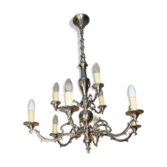 2-stage suspension/chandelier, silver bronze, 6+3 arms candles