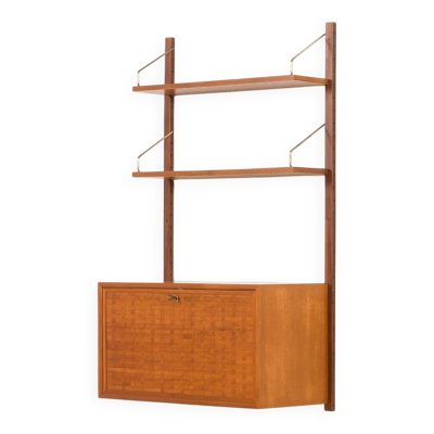 Étagère murale en teck Poul Cadovius avec un bureau, Cado années 1960.