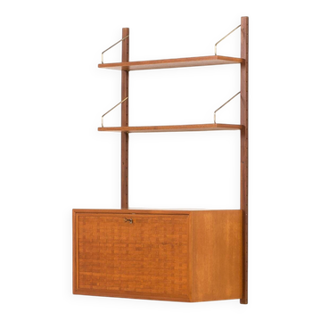 Étagère murale en teck Poul Cadovius avec un bureau, Cado années 1960.
