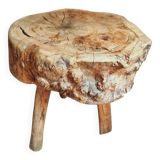 Brutalist stool in solid cherry wood – France circa 1900