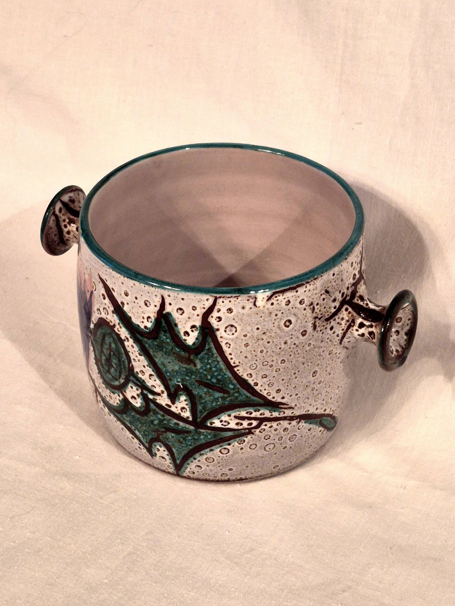 Cache-pot, Vase, Pot couvert, Vallauris motif « Aux Chardons » par E.Danie