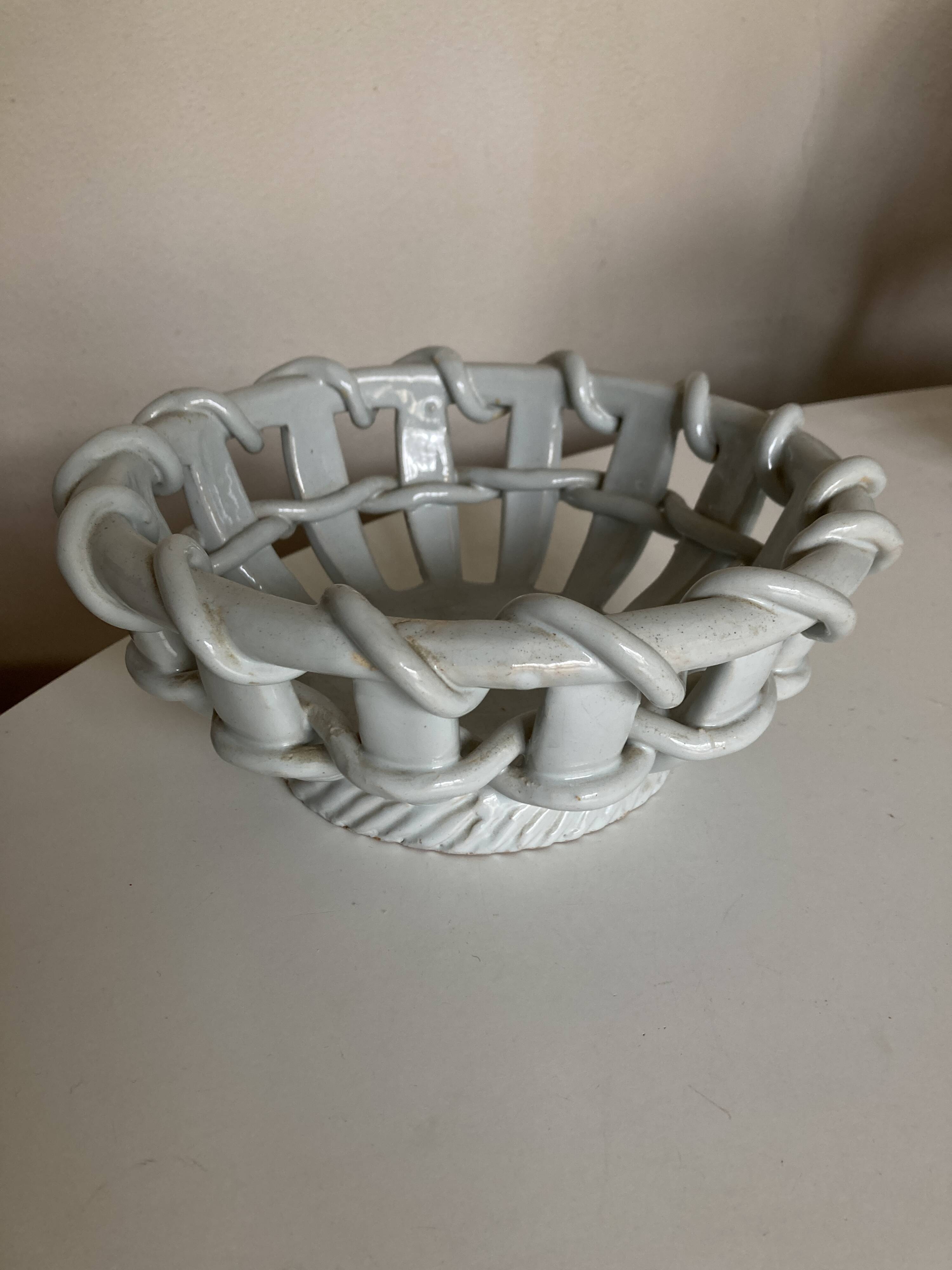 Woven basket in glazed earthenware centerpiece 1960 Provence