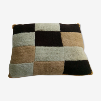 vintage checkered wool crochet cushion