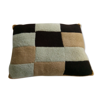 vintage checkered wool crochet cushion
