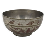 Antique ISLAMIC BOWL in tinned BRASS with engraved decoration and colored patterns