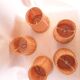 5 lampshades with clips for chandelier, 60s, pleated taffetas peach and golden trimmings