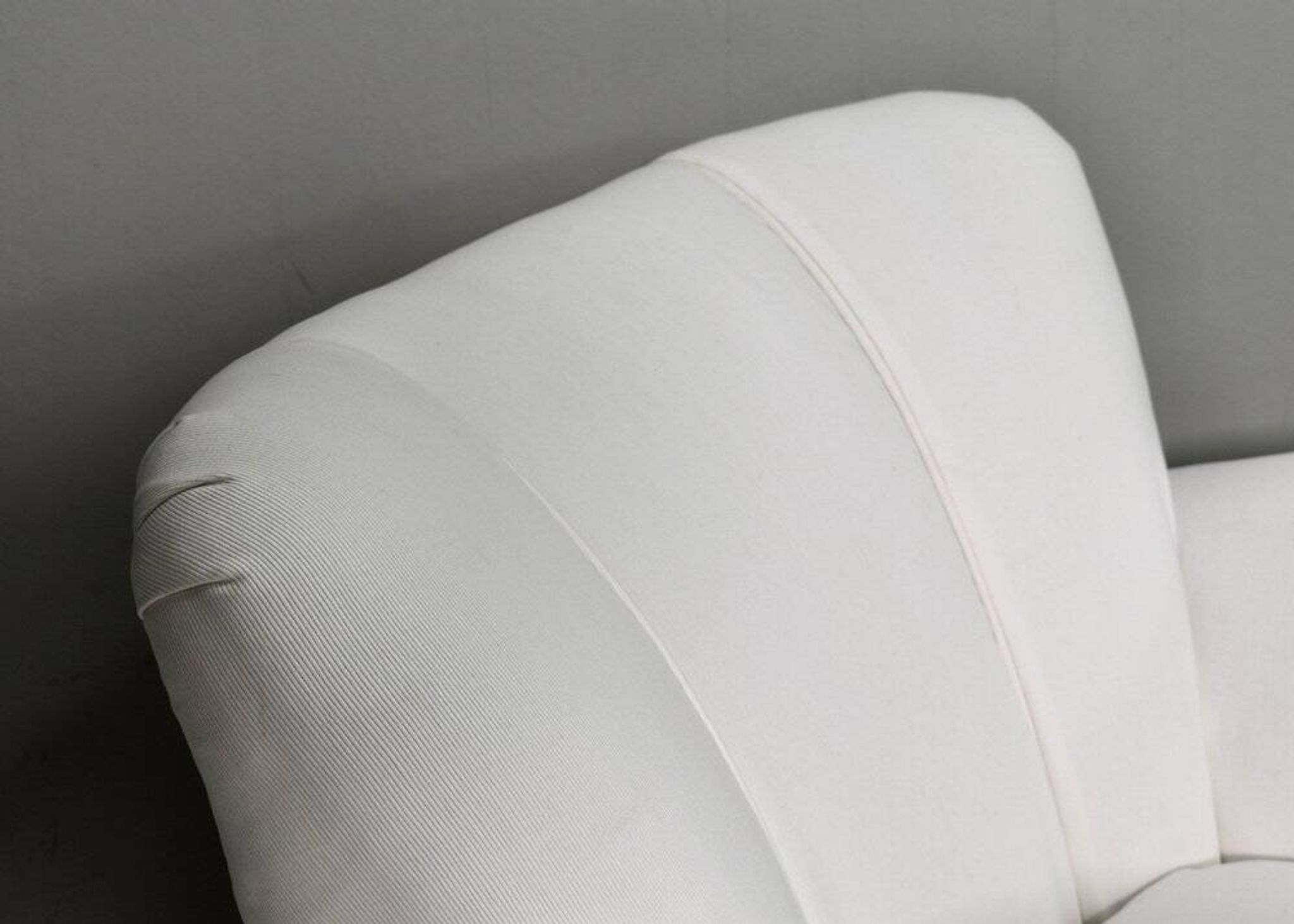 2 sets of Italian armchair with pouf in white fabric, Italy, 1940s