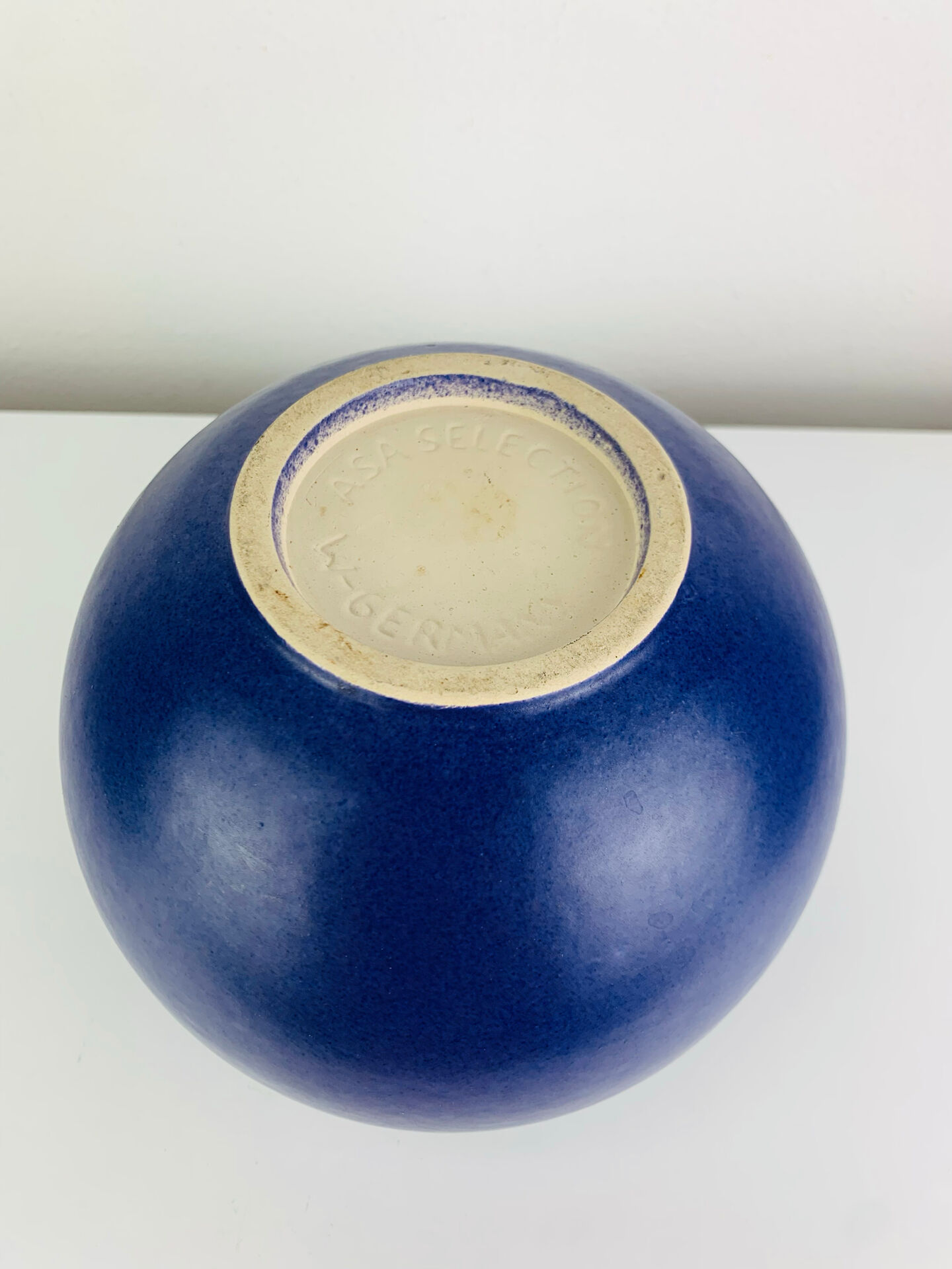 Blue ceramic round vase Asa West Germany, vintage
