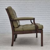 1970s, Scandinavian 2 seater sofa in original condition, green furniture leather, solid teak wood.