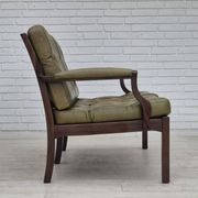 1970s, Scandinavian 2 seater sofa in original condition, green furniture leather, solid teak wood.