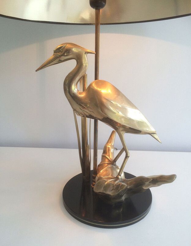 Brass lamp depicting a heron