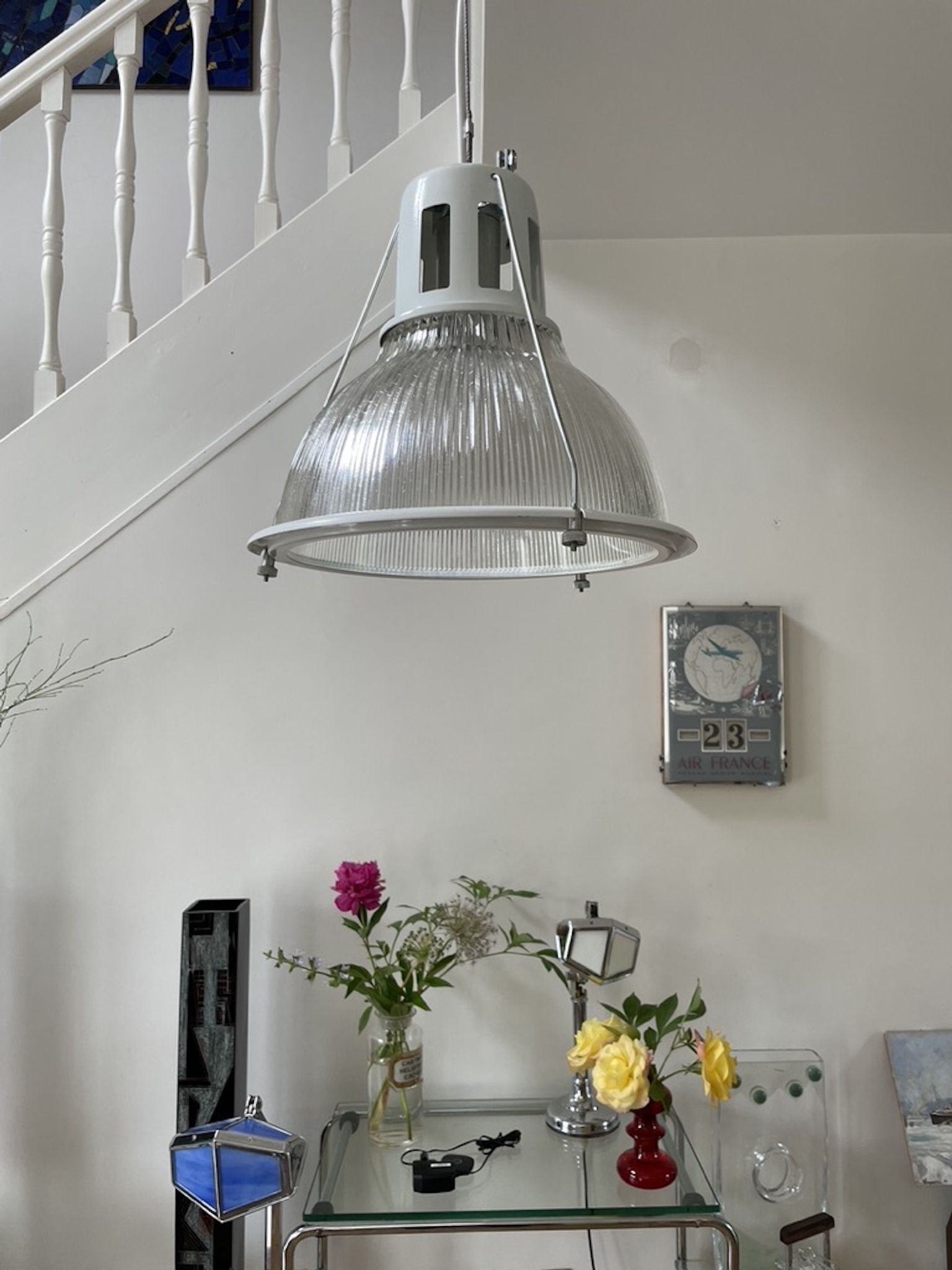 Holophane prismatic glass pendant light