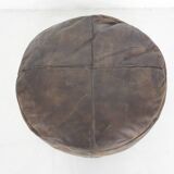 Large vintage round leather ottoman, The Netherlands