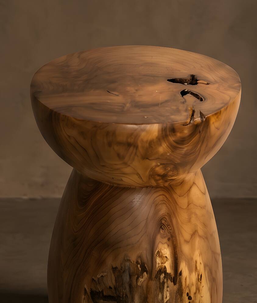 Arlo side table stool in hand-carved solid recycled teak