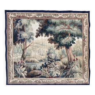 Tapisserie d'aubusson fin xixème,  paysage-verdure-château, laine et soie