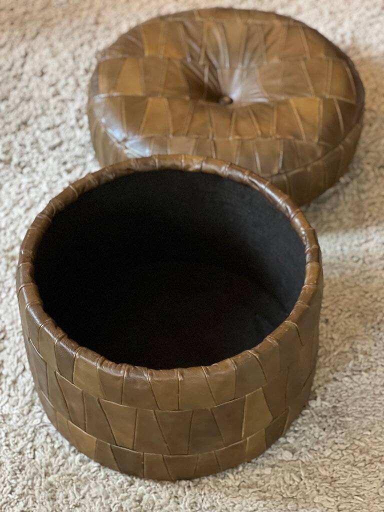 De Sede style khaki leather patchwork pouf / chest