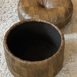 Pouf / coffre en patchwork de cuir kaki style De Sede