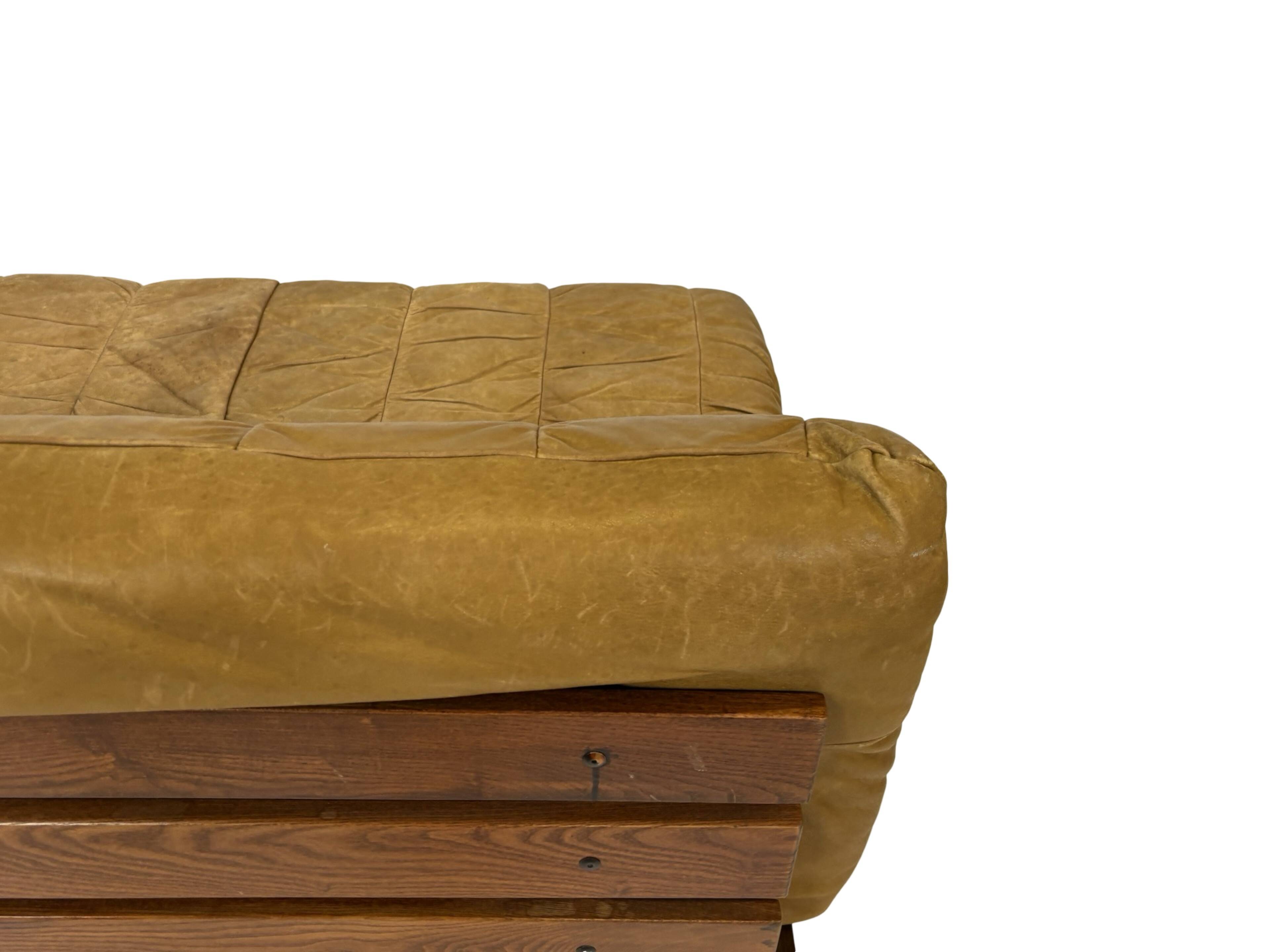 Vintage cognac brown sofa, small slatted model, 1970s