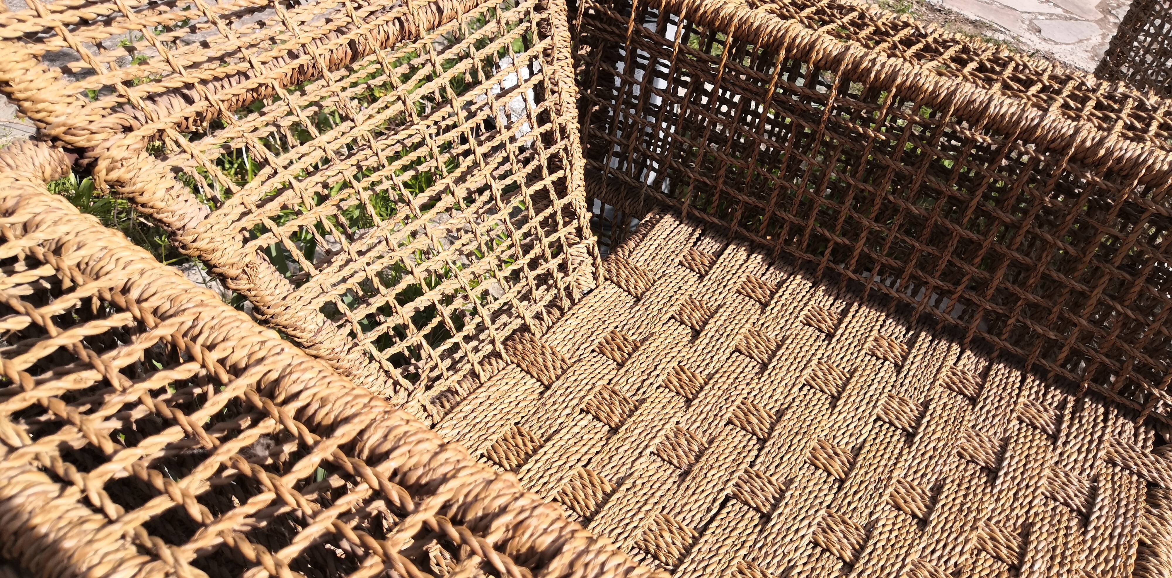Armchair in metal and braided rope, 1980