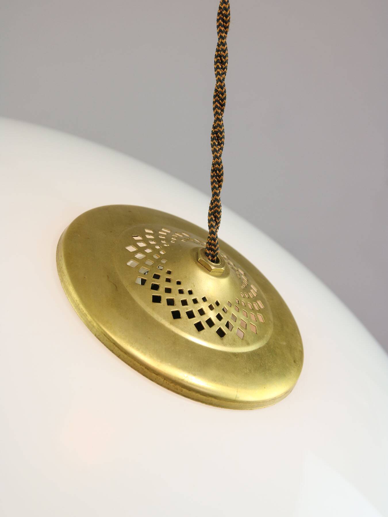 Mid-Century Italian Saucer Glass and Brass Pendant Lamp