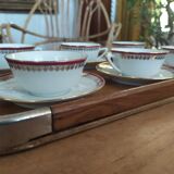 6 Pillivuyt pink and gold porcelain coffee cups