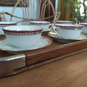 6 Pillivuyt pink and gold porcelain coffee cups